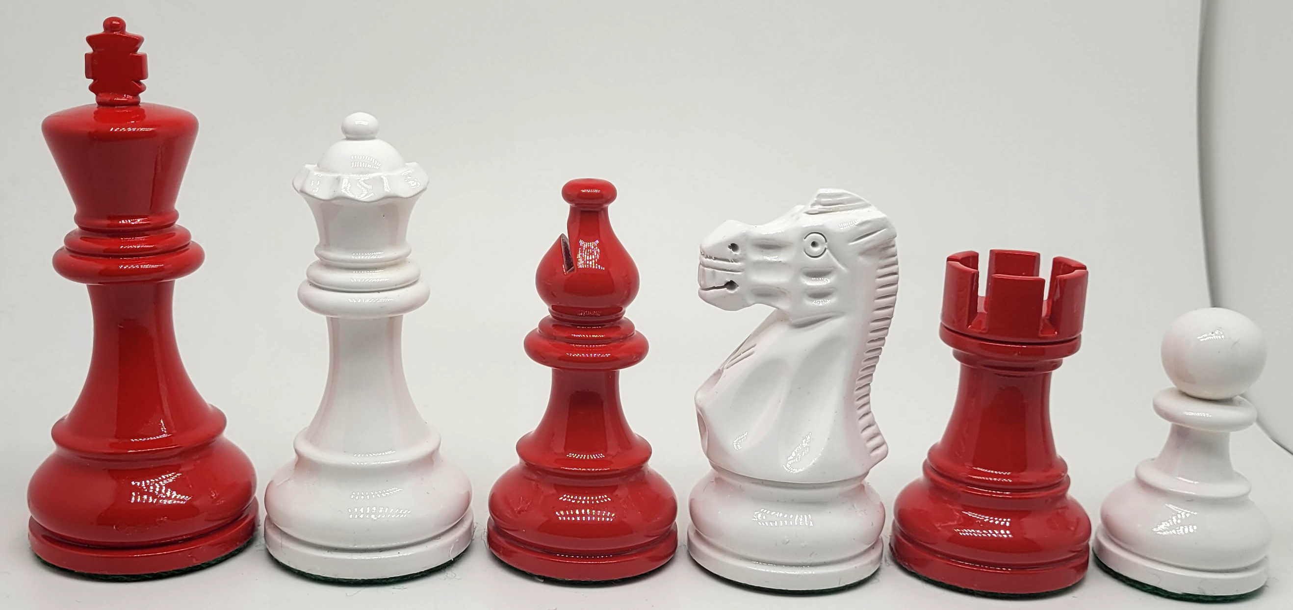 VI/ Piezas de ajedrez American Staunton blanco/rojo "3,75" lacadas (S01). 5193
