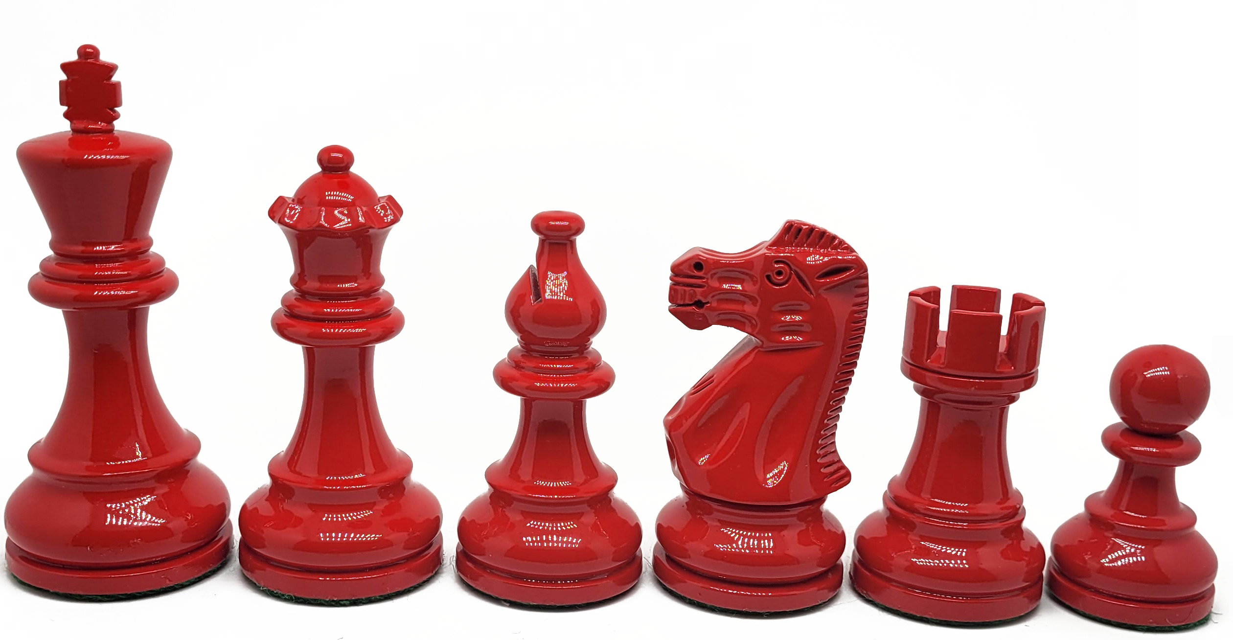 VI/ Piezas de ajedrez American Staunton blanco/rojo "3,75" lacadas (S01).